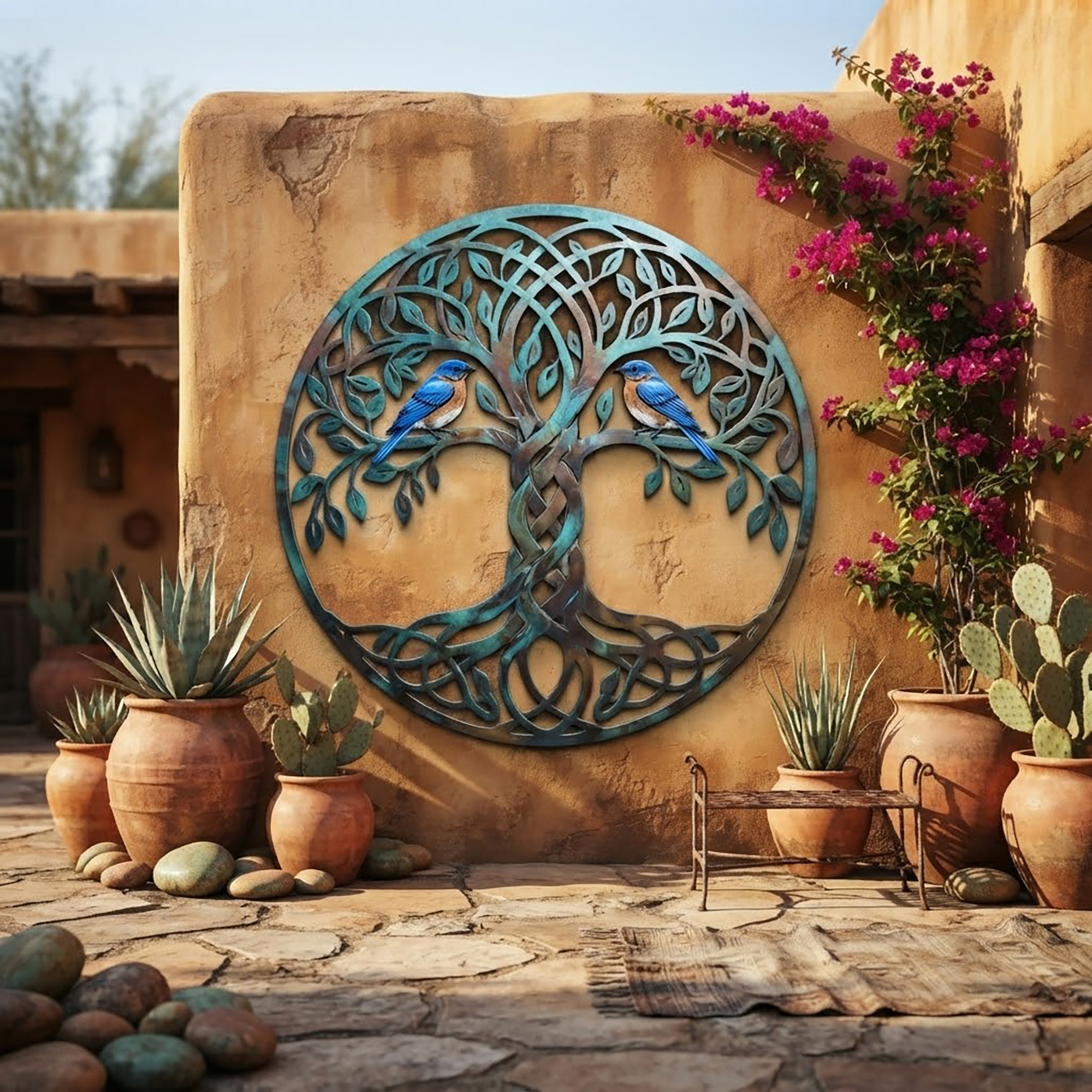 Tree of Life Metal Wall Art with Bluebirds - product view 3