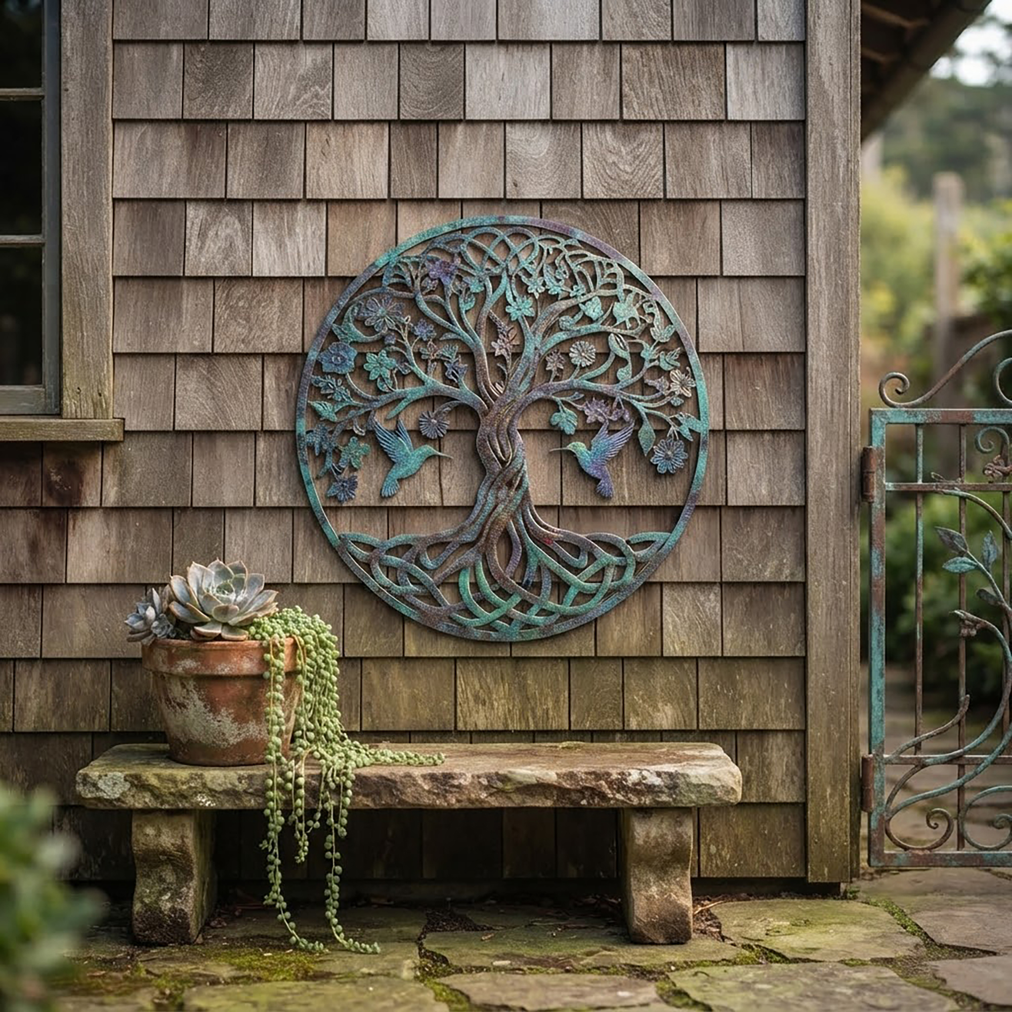 Tree of Life Hummingbird Metal Wall Art - product view 2