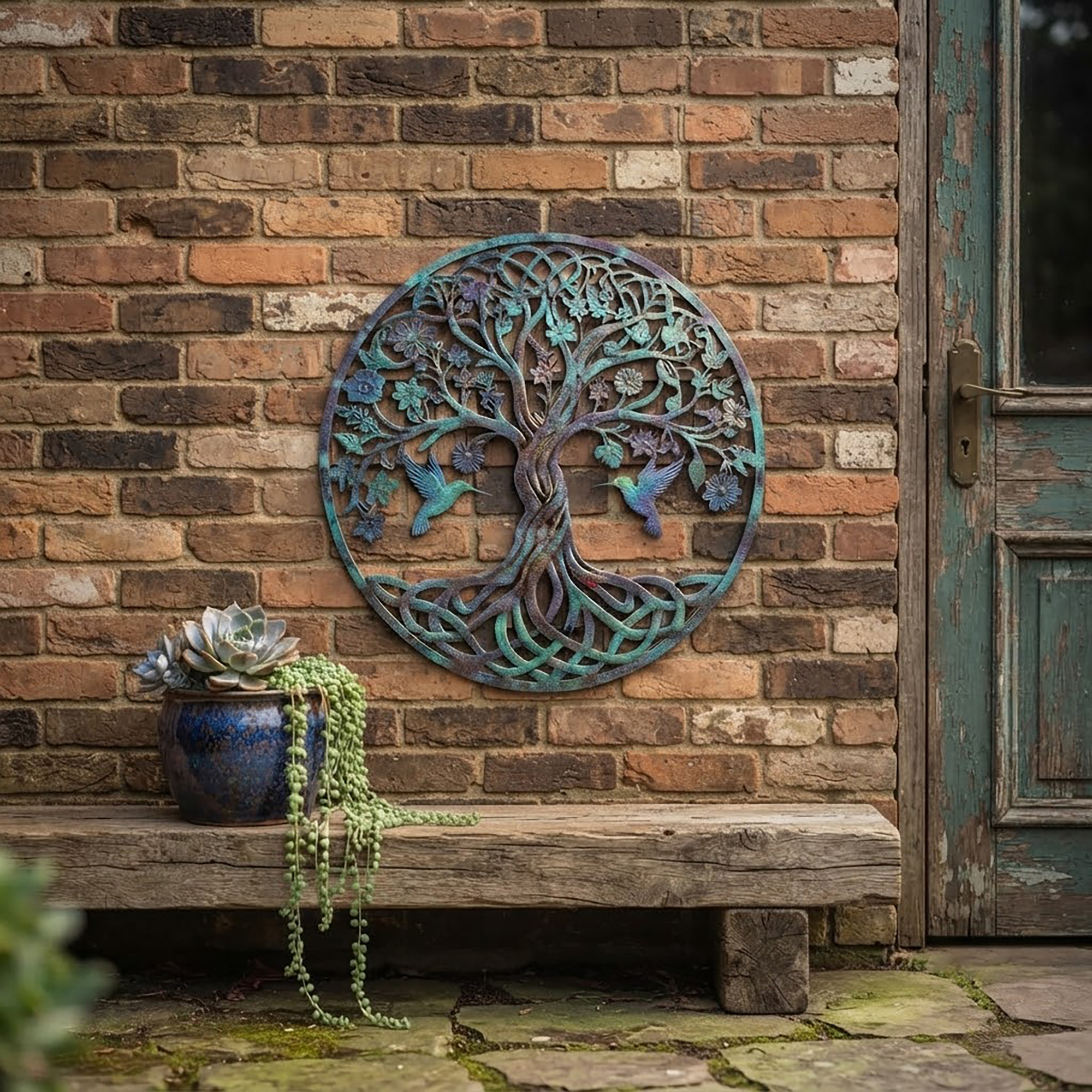 Tree of Life Hummingbird Metal Wall Art - product view 3