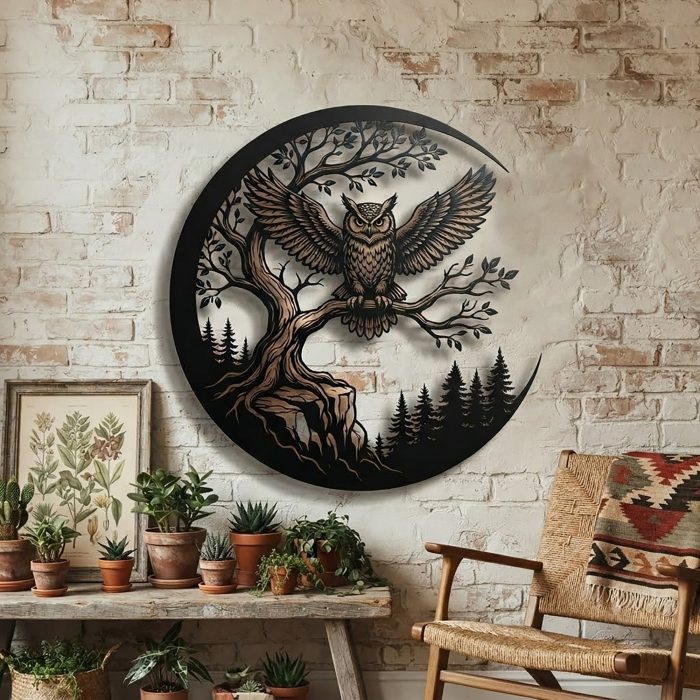 Owl Moon Metal Wall Art