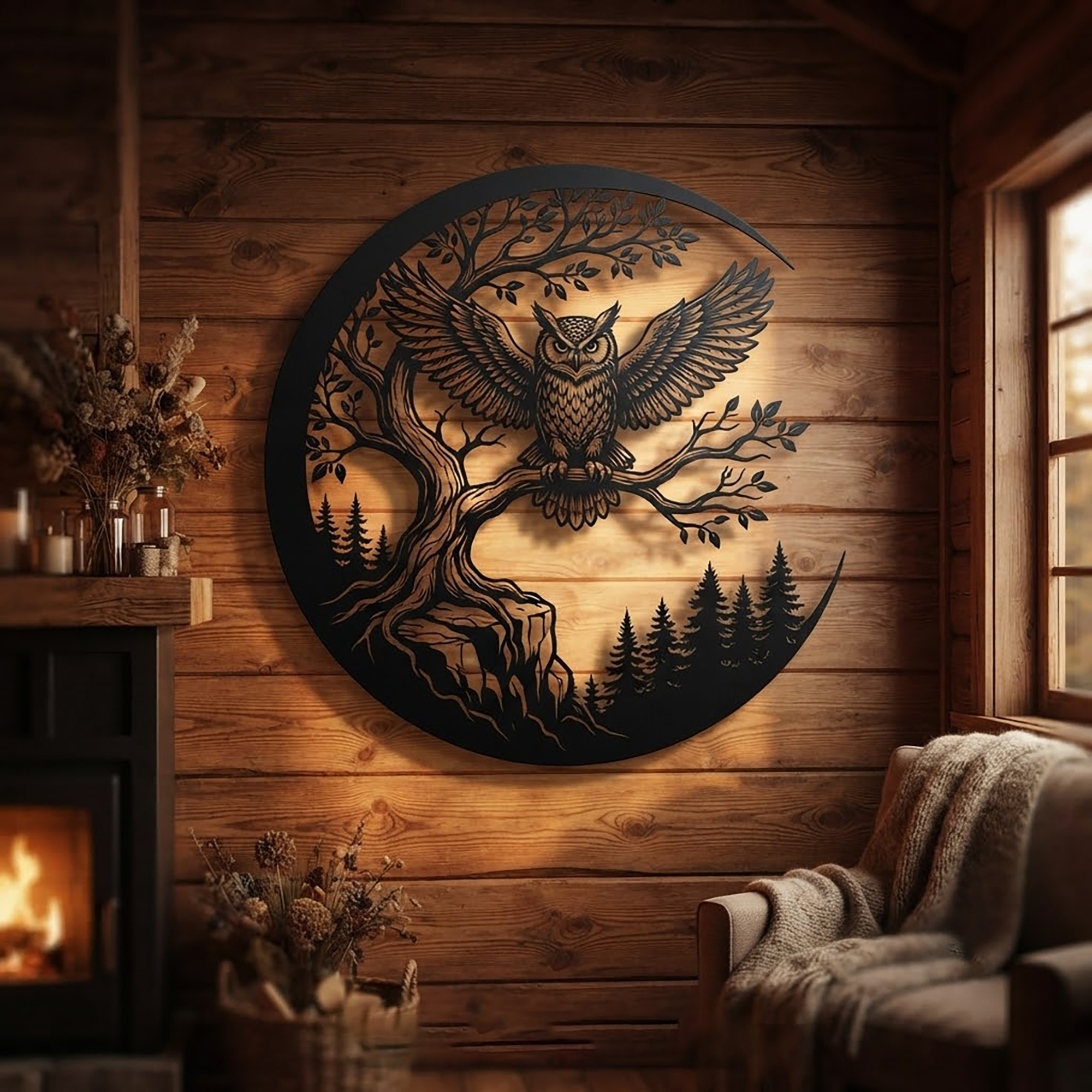 Owl Moon Metal Wall Art - product view 3