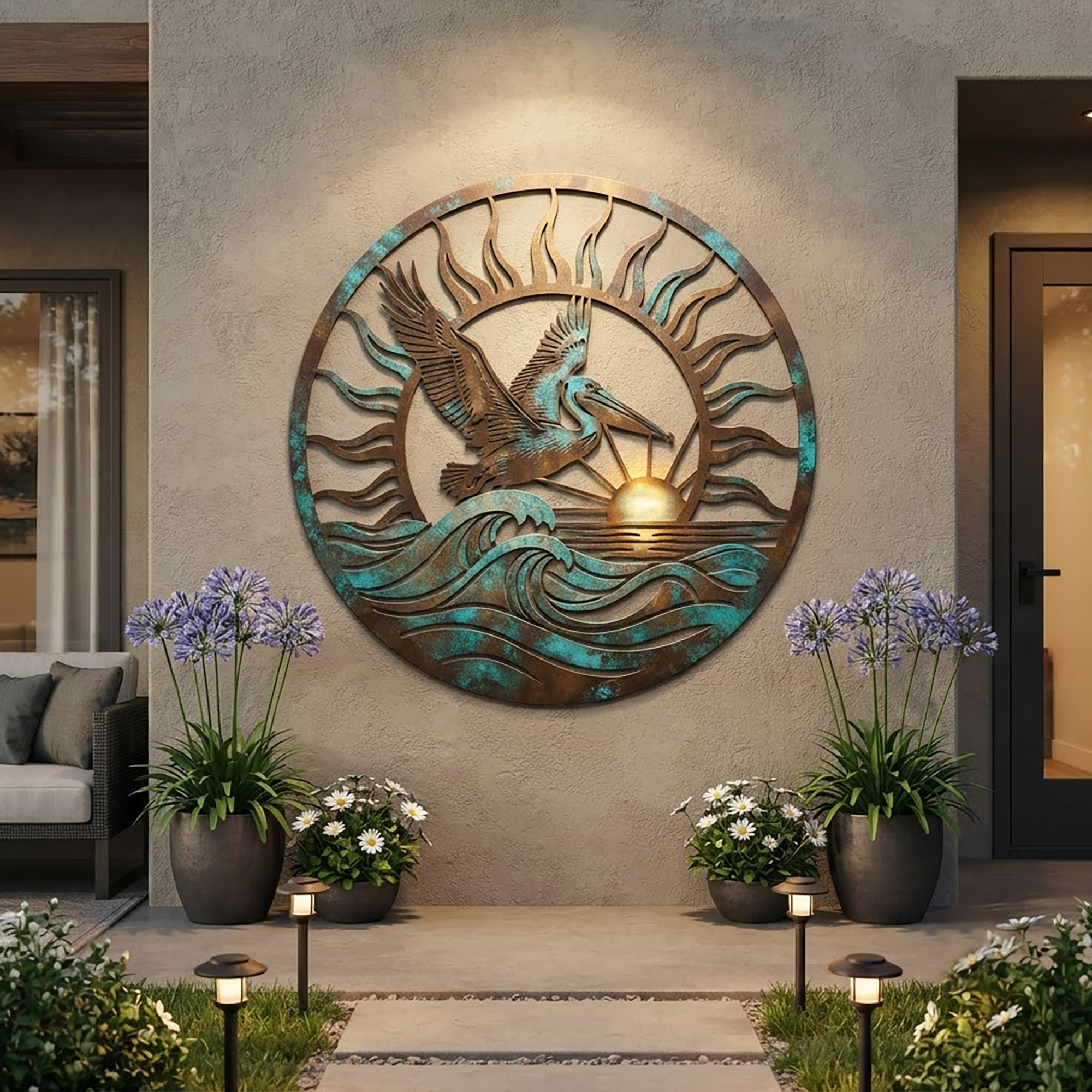 Pelican Sunset Metal Wall Art