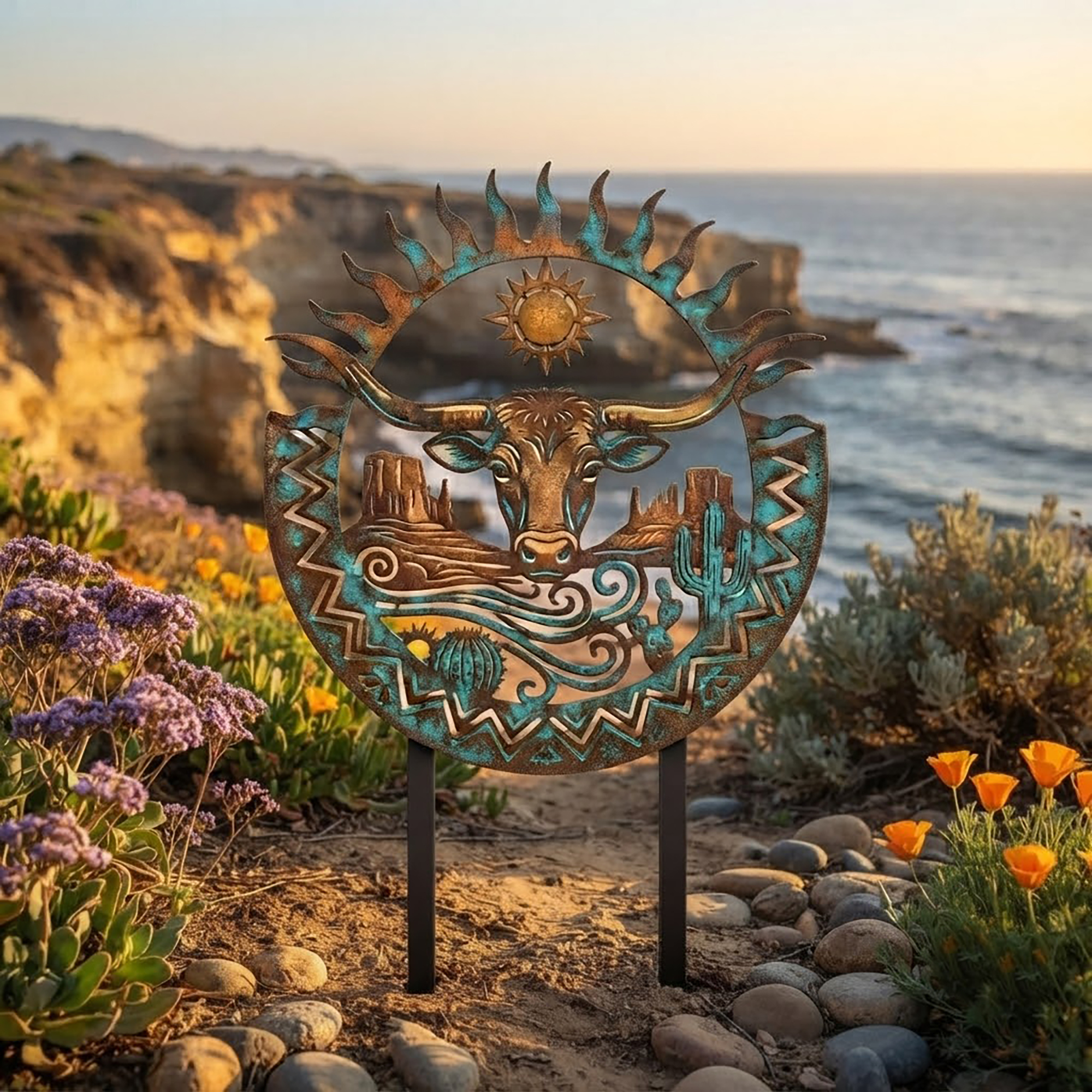 Southwestern Longhorn Garden Stake - product view 3