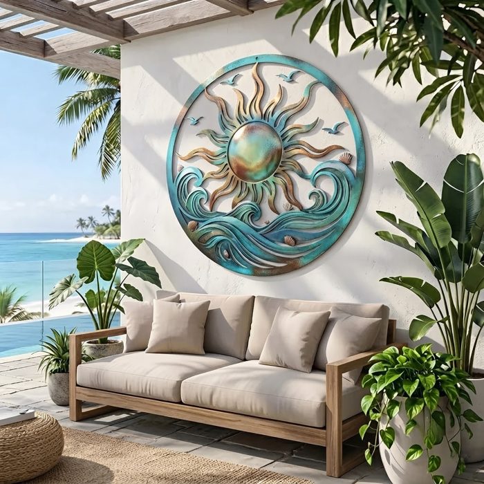 Sun and Ocean Wave Metal Wall Art