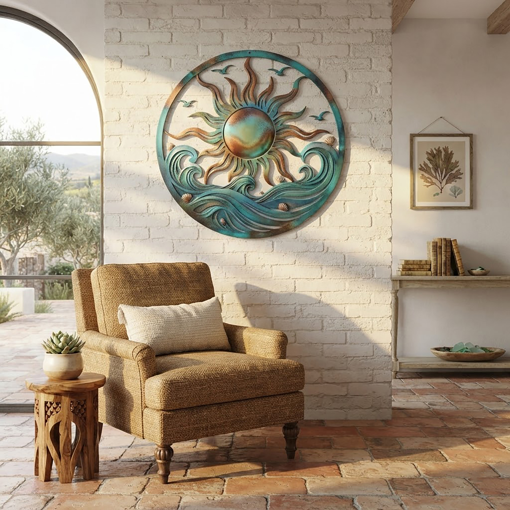 Sun and Ocean Wave Metal Wall Art - product view 2