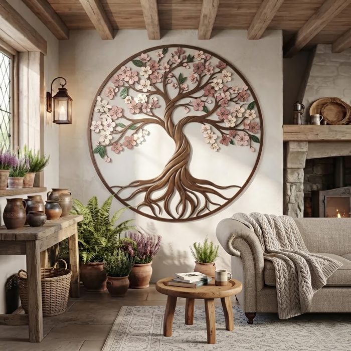 Cherry Blossom Tree of Life Metal Wall Art