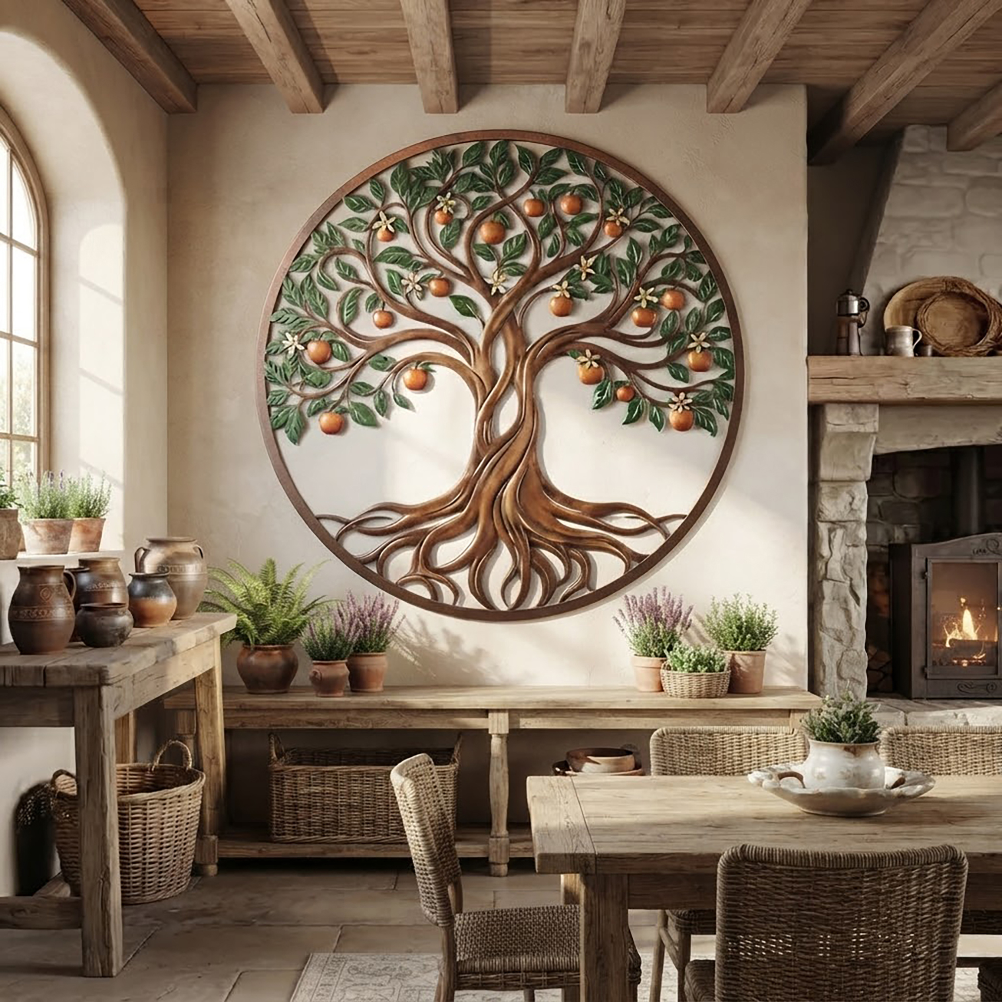 Orange Tree of Life Metal Wall Art