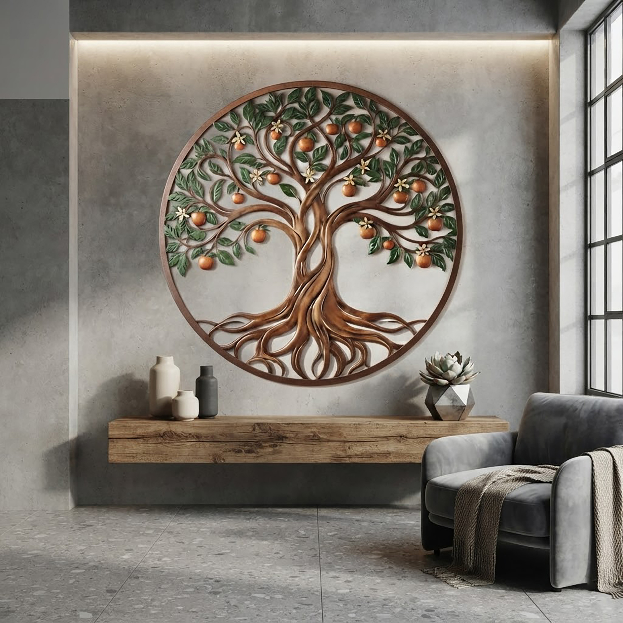 Orange Tree of Life Metal Wall Art - product view 2