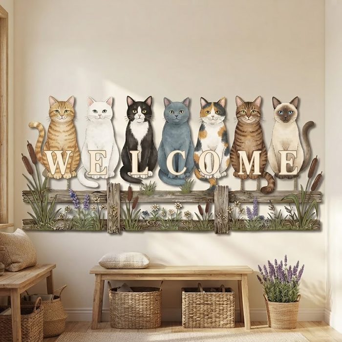 Cat Welcome Metal Wall Art