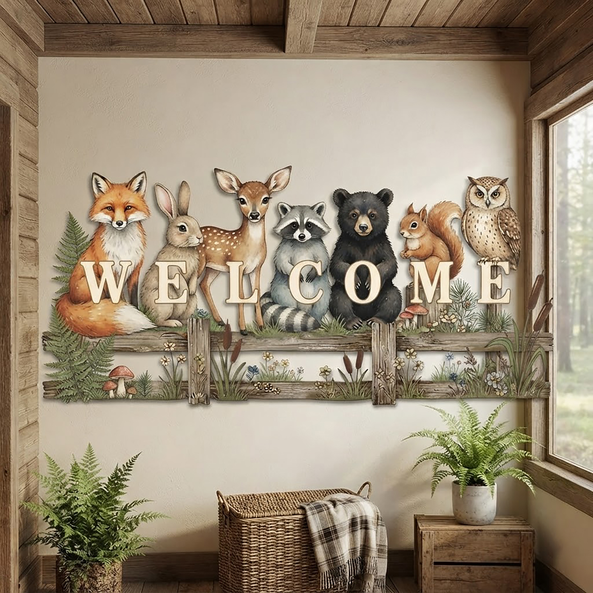 Woodland Animals Welcome Metal Wall Art - product view 2