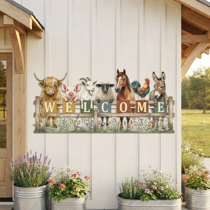 Farm Animals Welcome Metal Wall Art