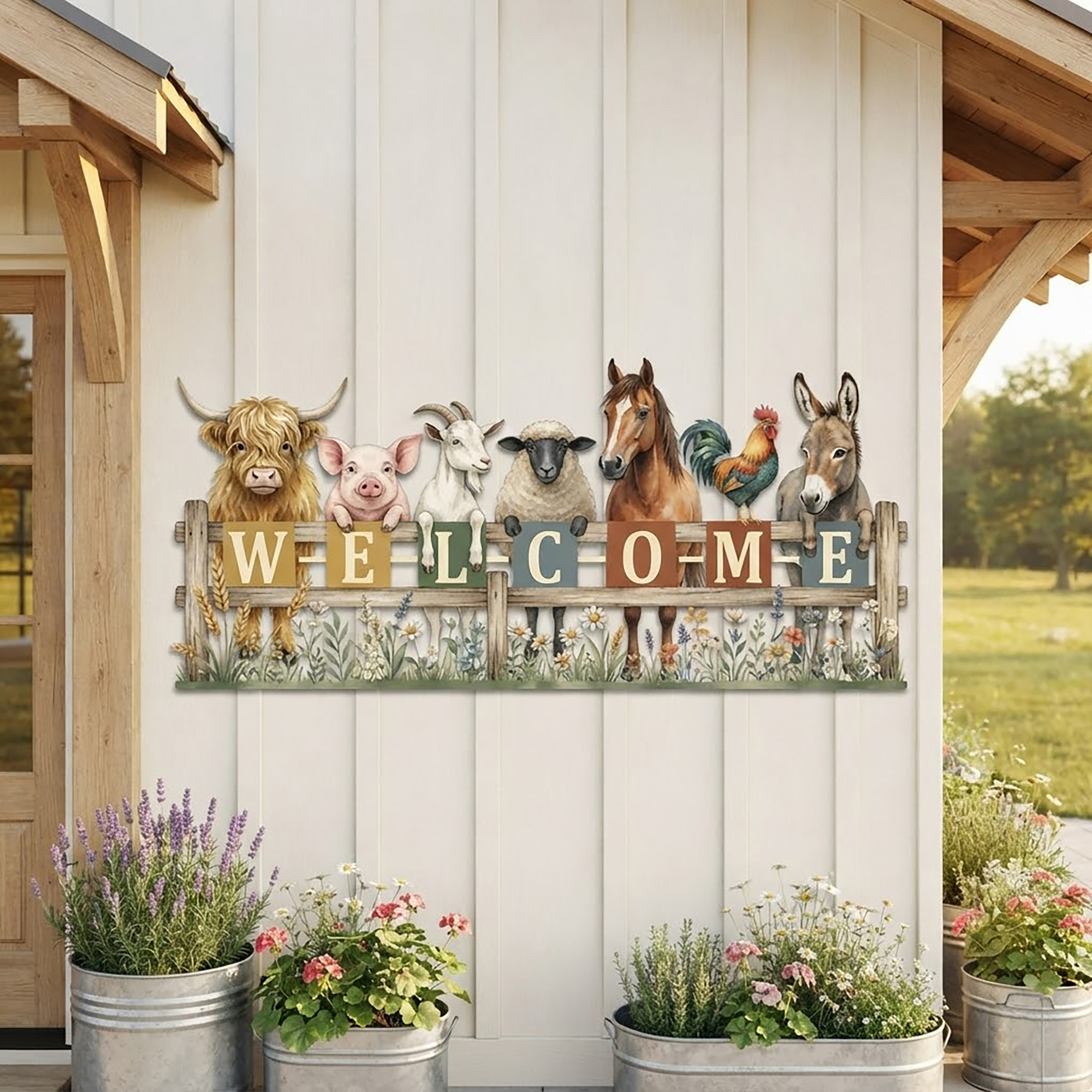 Farm Animals Welcome Metal Wall Art
