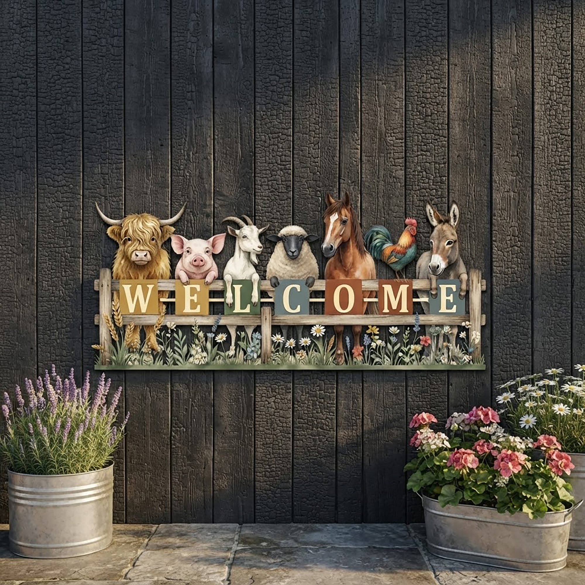 Farm Animals Welcome Metal Wall Art - product view 2