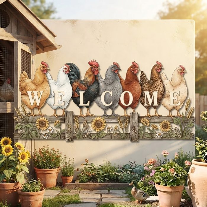 Chicken Welcome Metal Wall Art