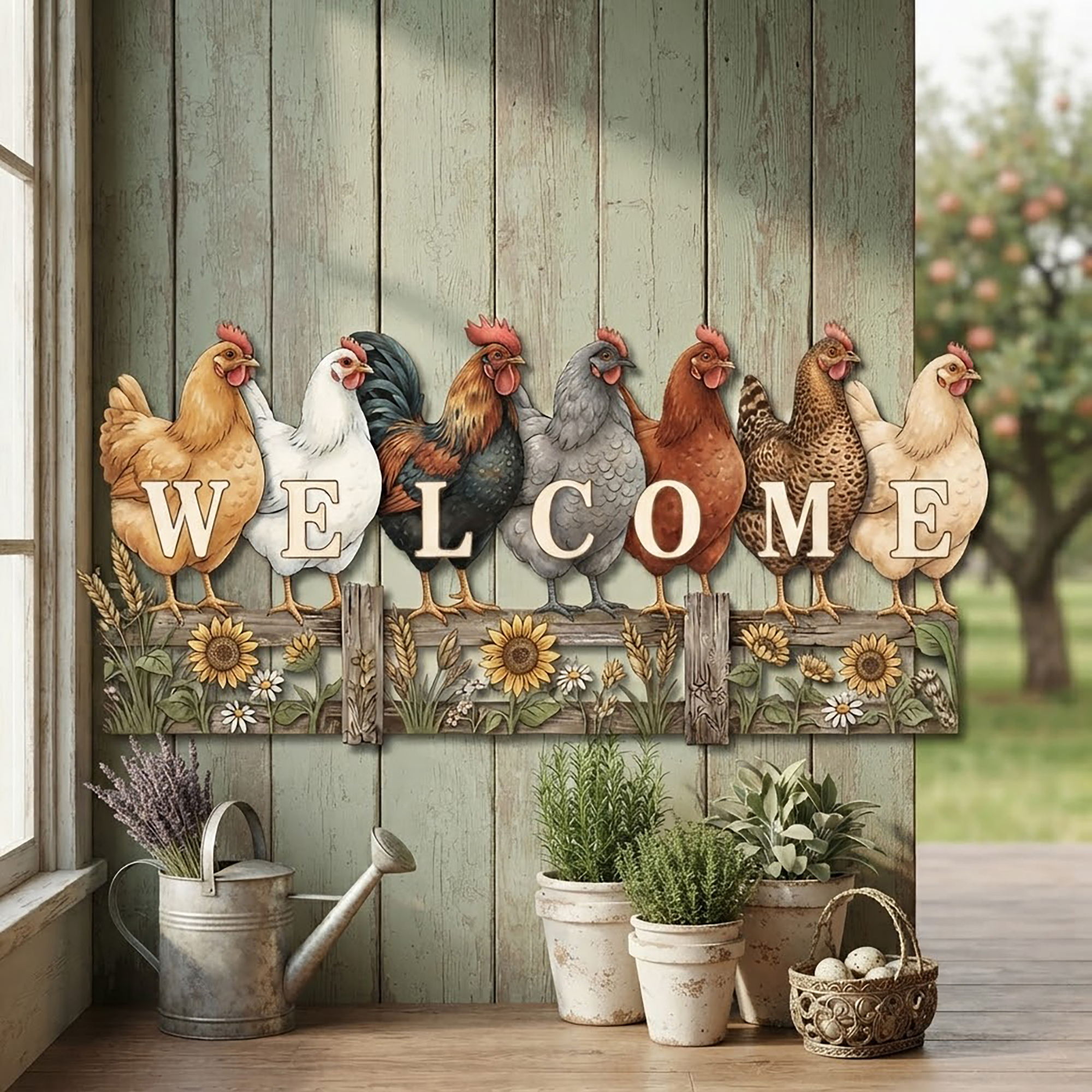 Chicken Welcome Metal Wall Art - product view 2