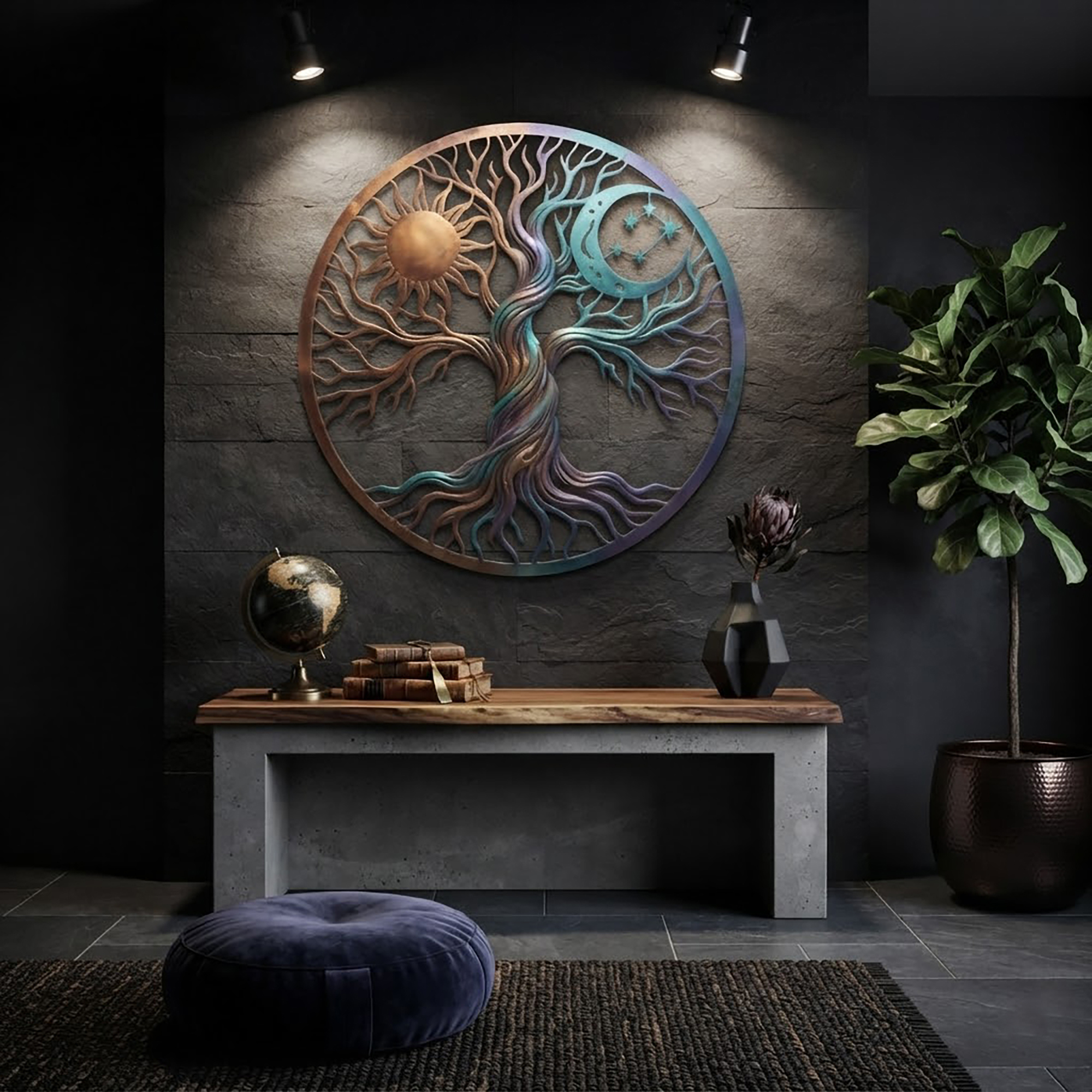 Sun and Moon Tree of Life Metal Wall Art - product view 2
