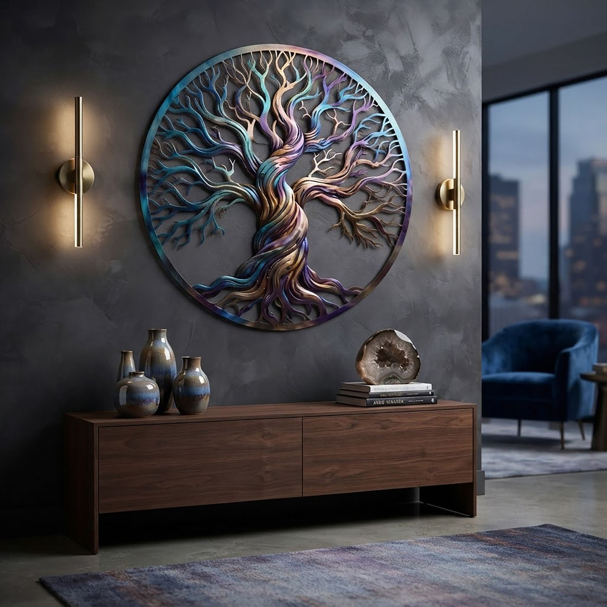 Colorful Tree of Life Metal Wall Art - product view 2