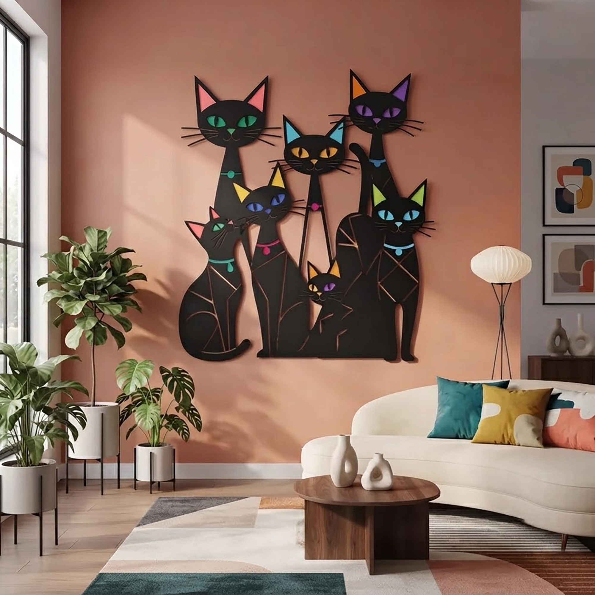 Black Cat Family Metal Wall Art