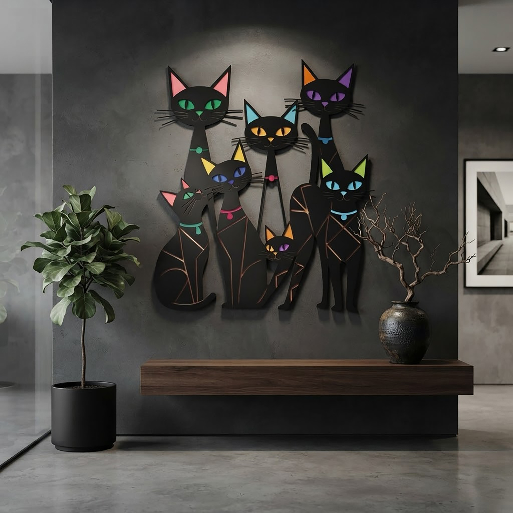 Black Cat Family Metal Wall Art - product view 2
