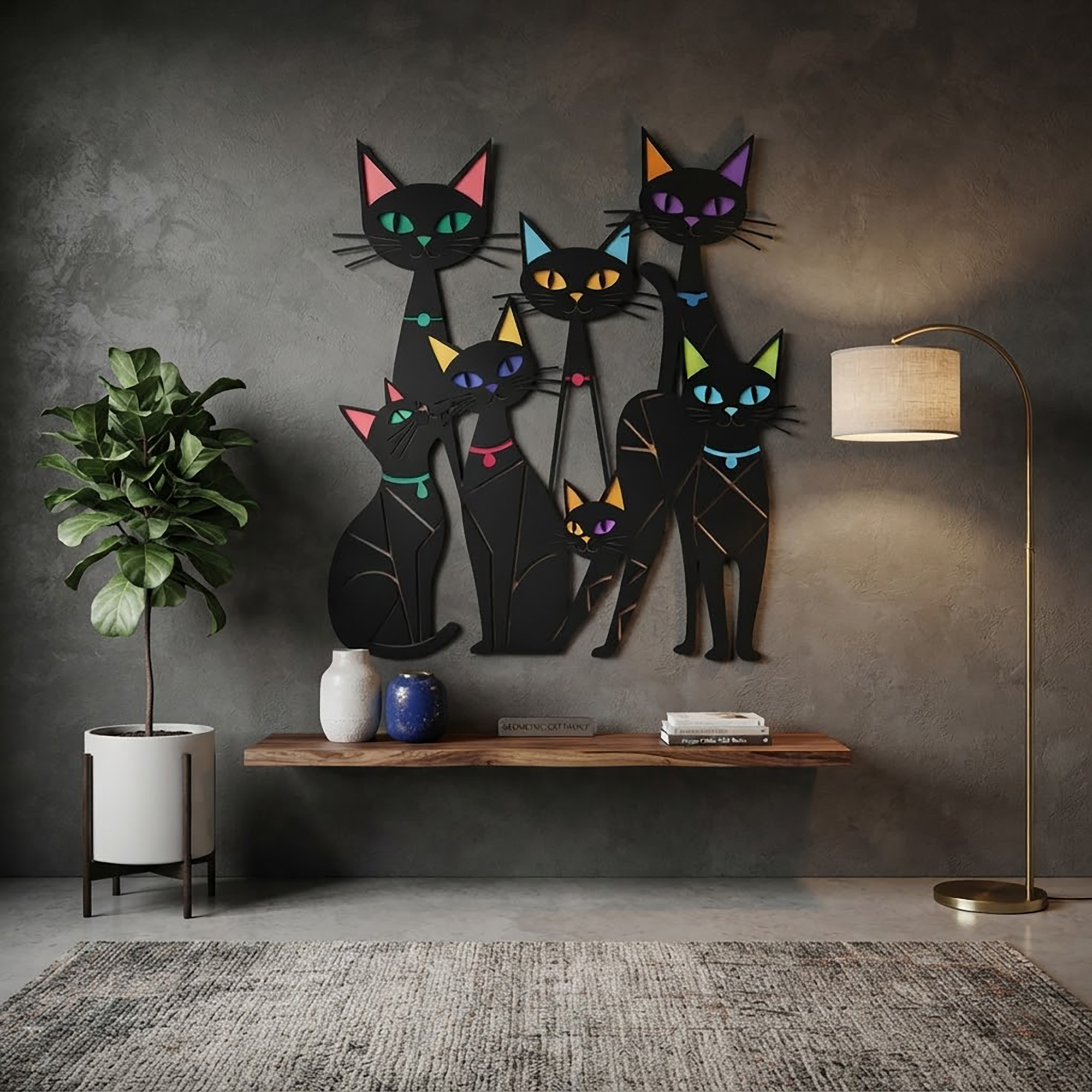 Black Cat Family Metal Wall Art - product view 3