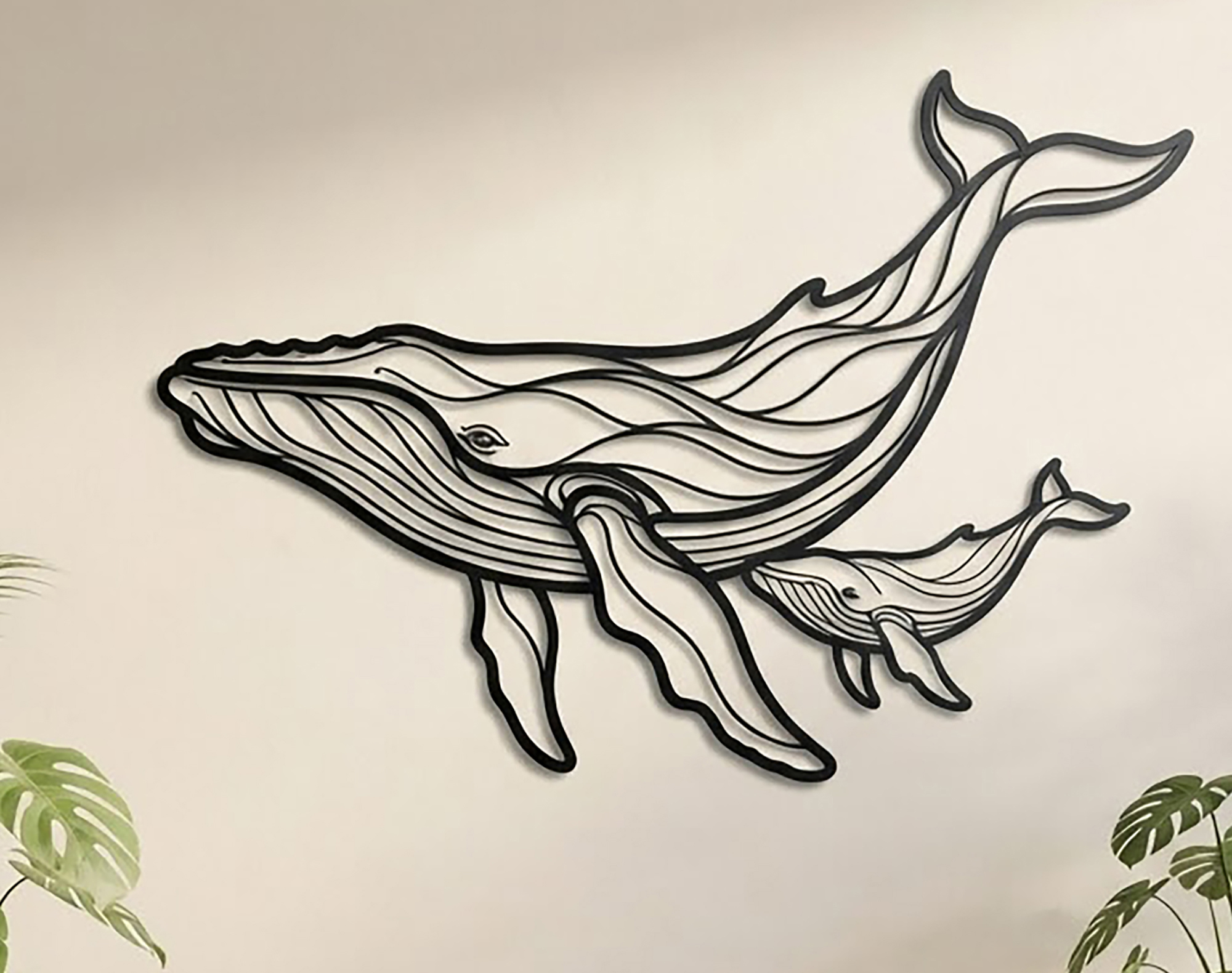 Mother and Baby Whale Metal Wall Art