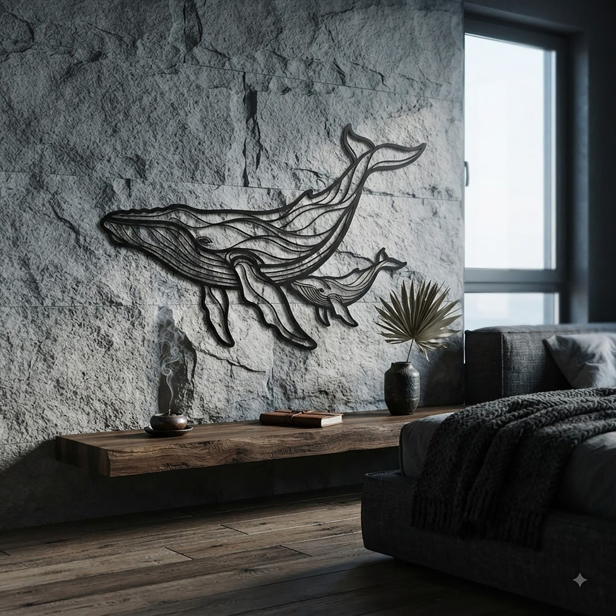Mother and Baby Whale Metal Wall Art - product view 2
