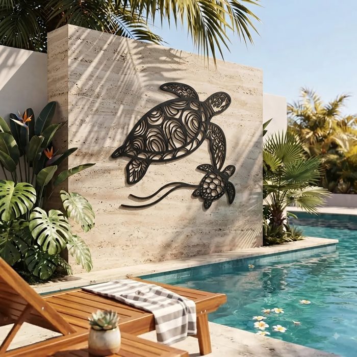Mother and Baby Sea Turtle Metal Wall Art