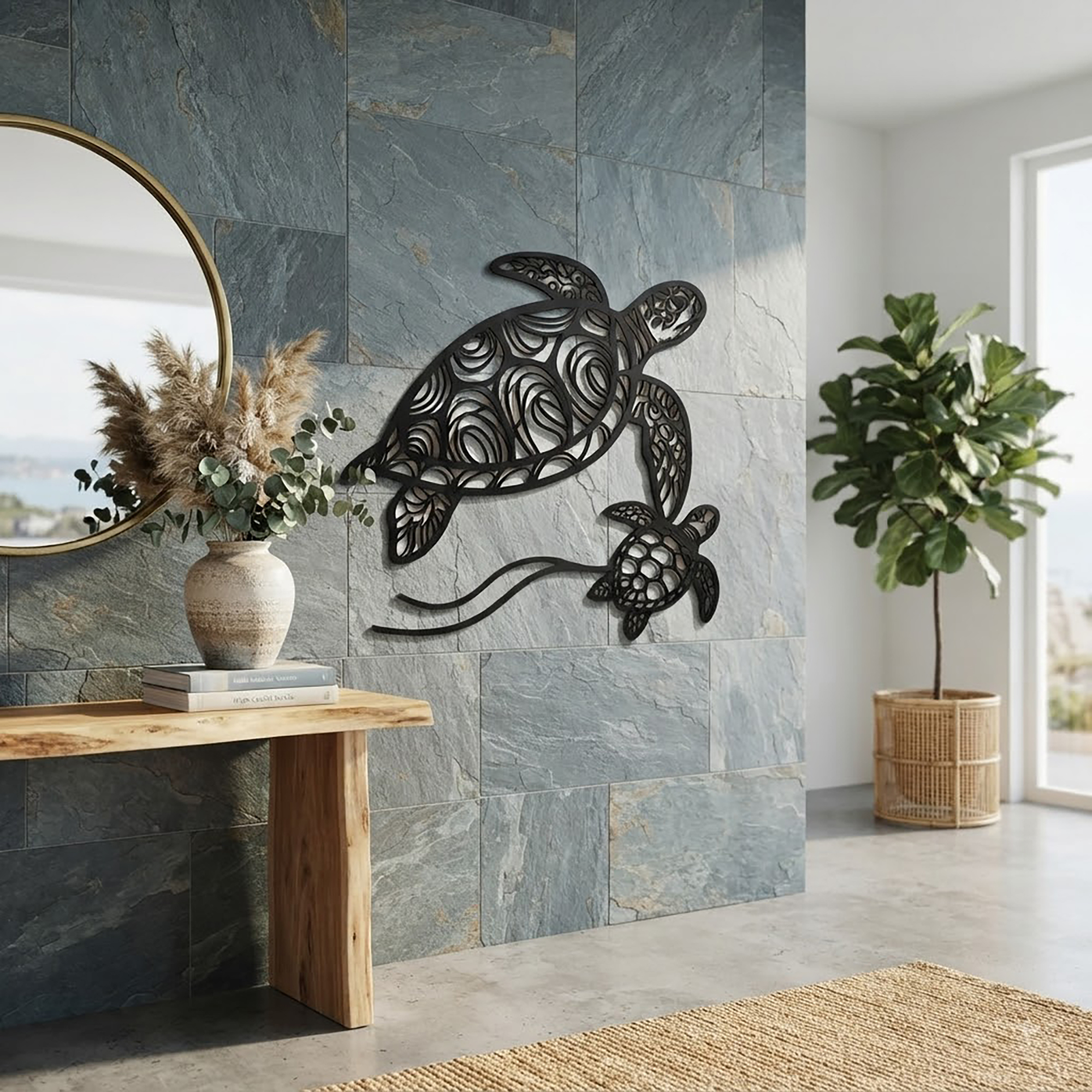 Mother and Baby Sea Turtle Metal Wall Art - product view 2
