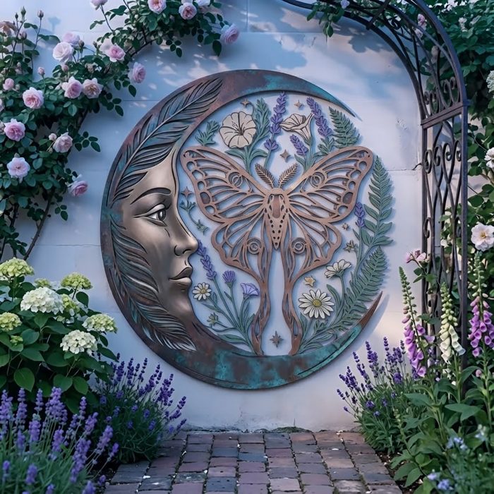 Luna Moth Moon Metal Wall Art