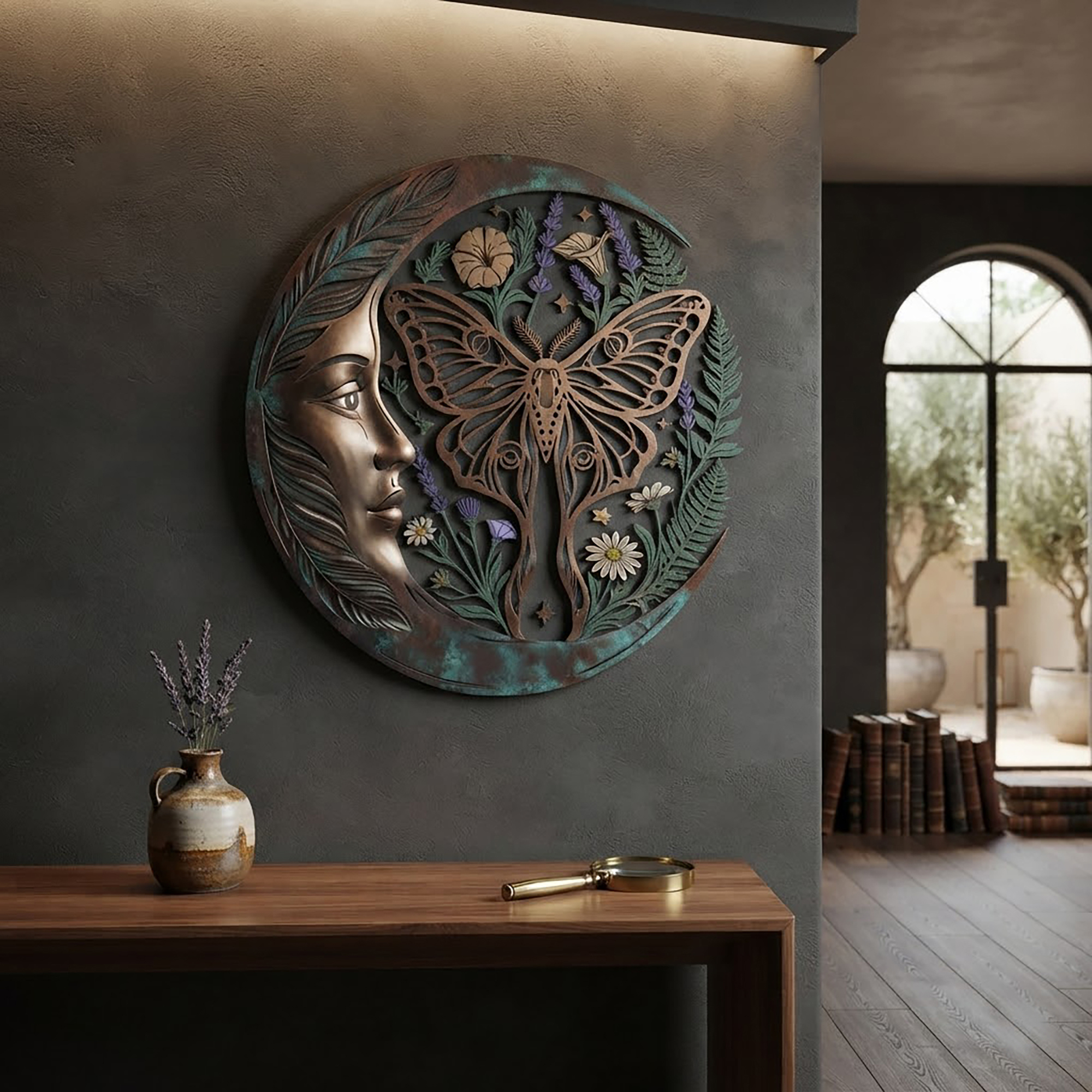 Luna Moth Moon Metal Wall Art - product view 2
