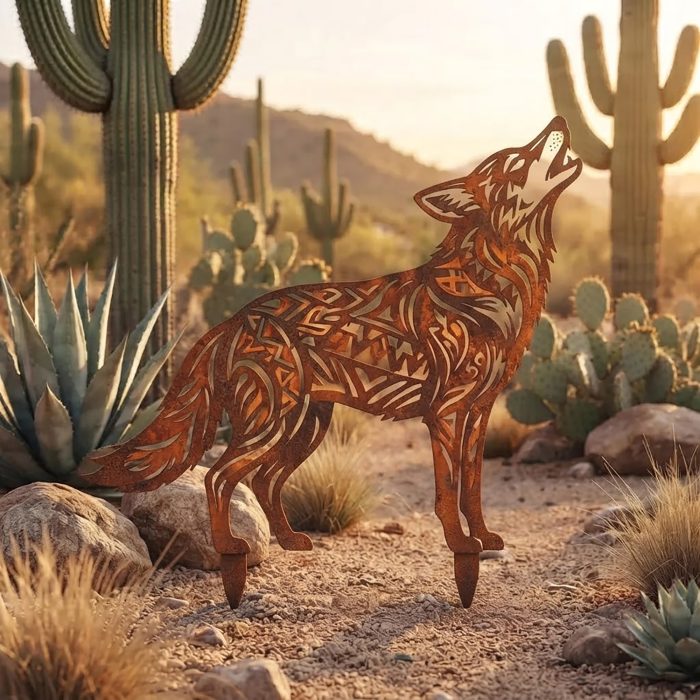 Howling Wolf Metal Garden Stake
