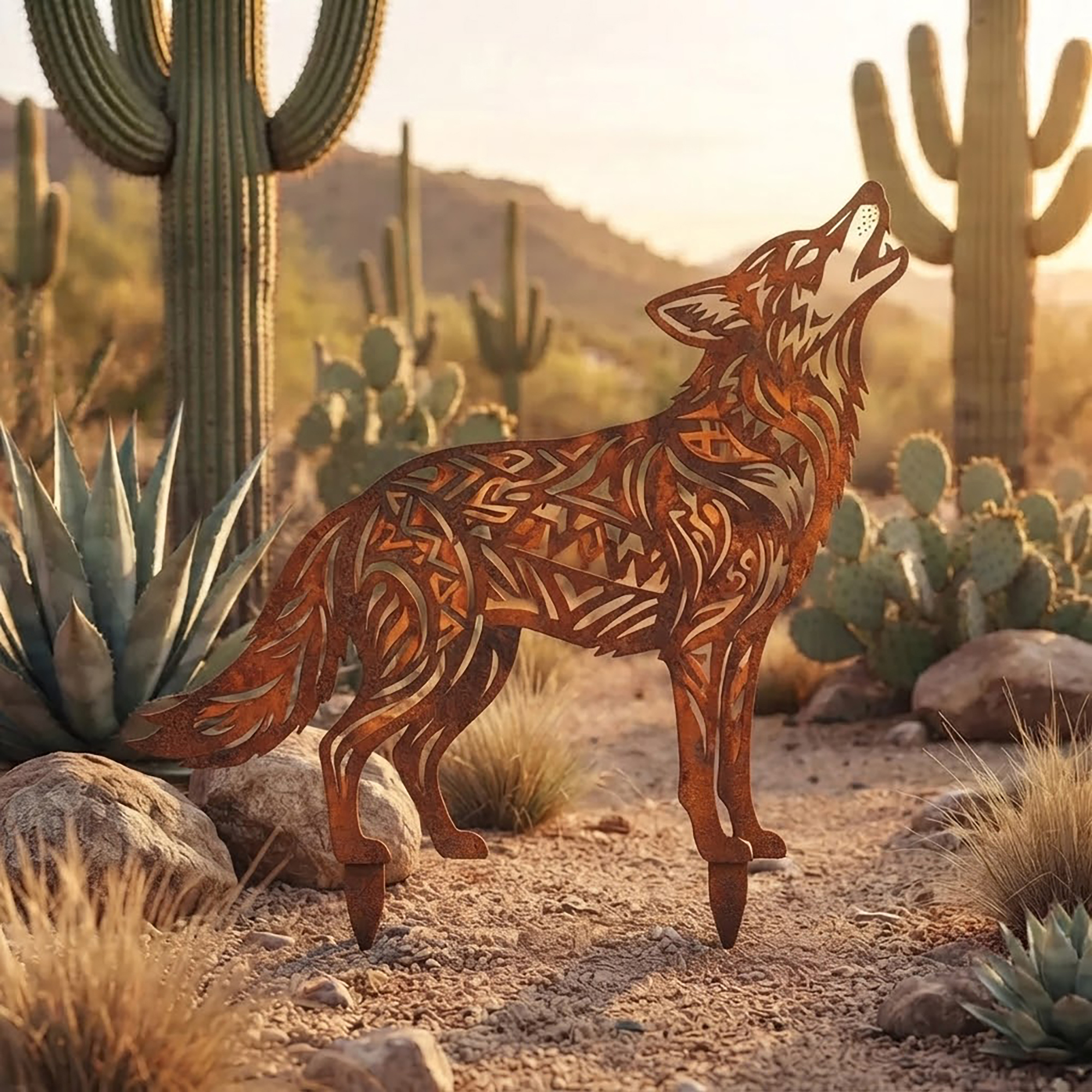 Howling Wolf Metal Garden Stake