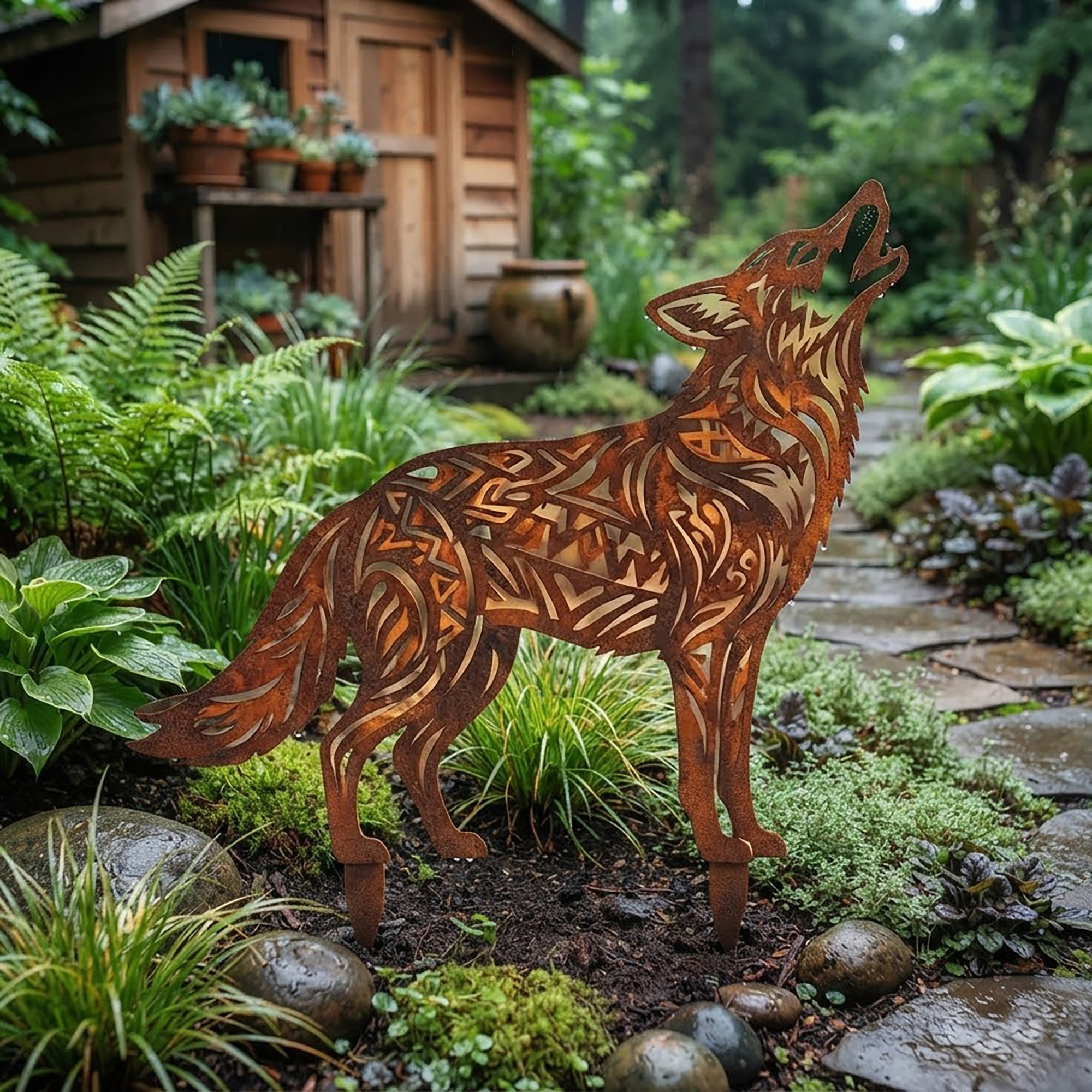 Howling Wolf Metal Garden Stake - product view 2