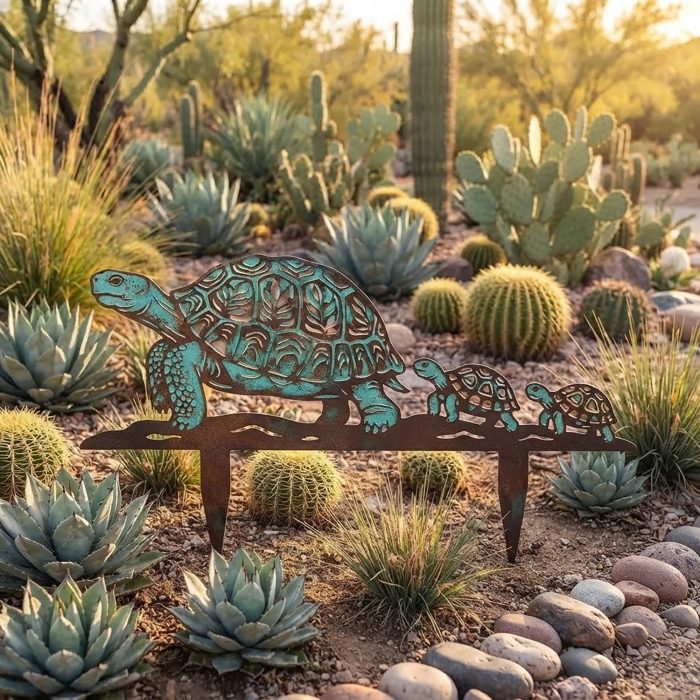 Desert Tortoise Family Metal Garden Stake