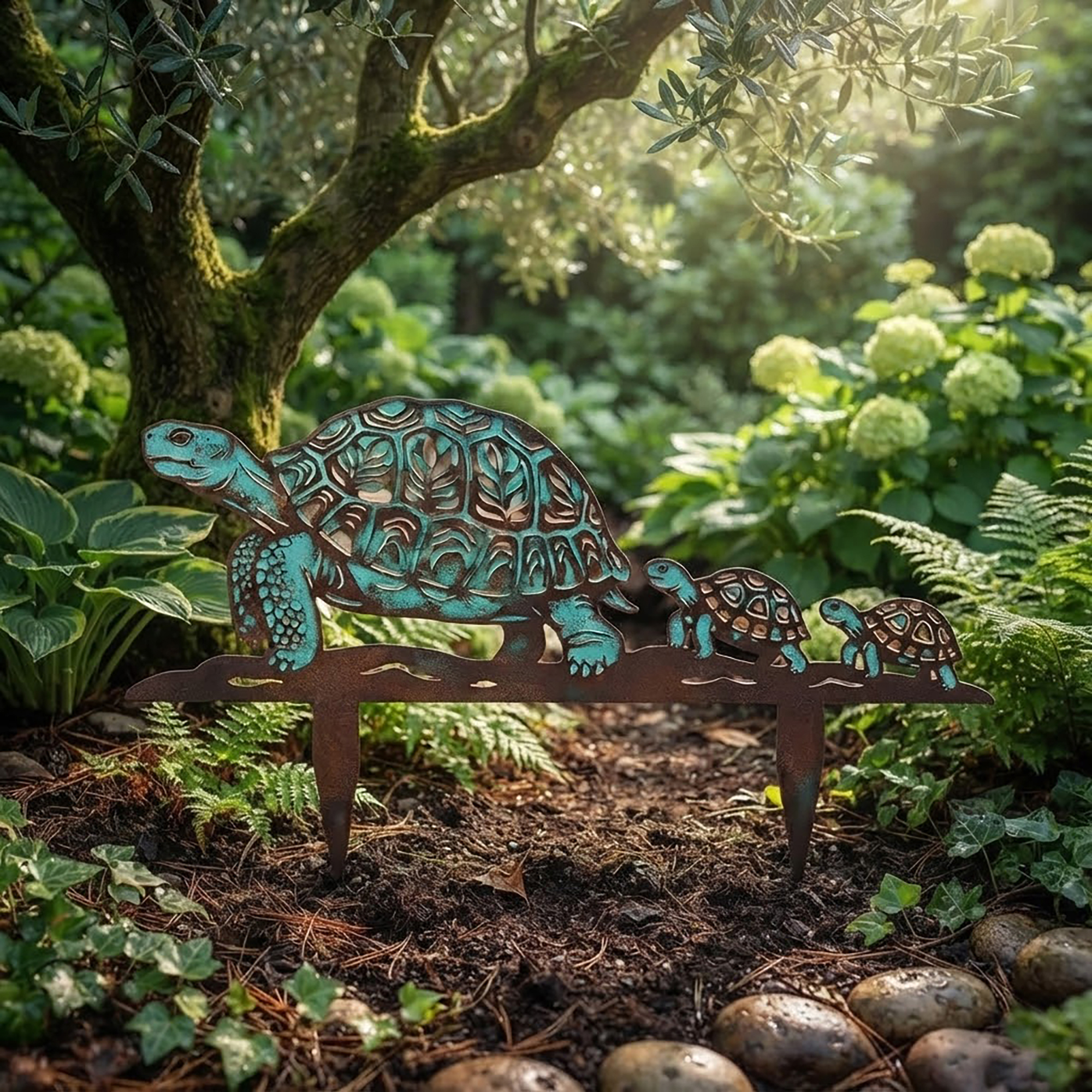 Desert Tortoise Family Metal Garden Stake - product view 2