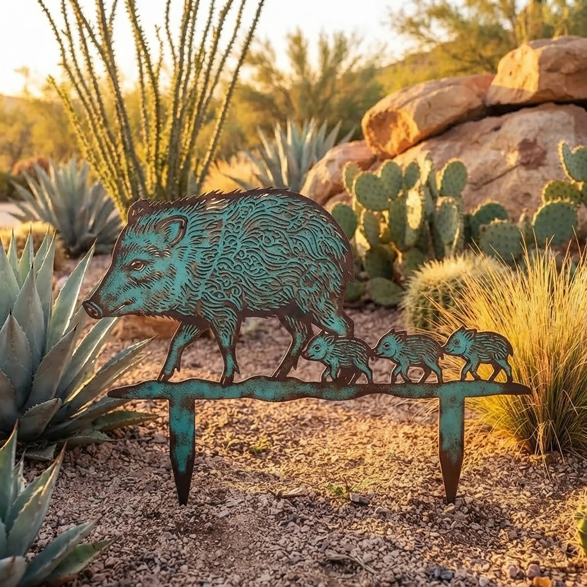 Javelina Family Metal Garden Stake