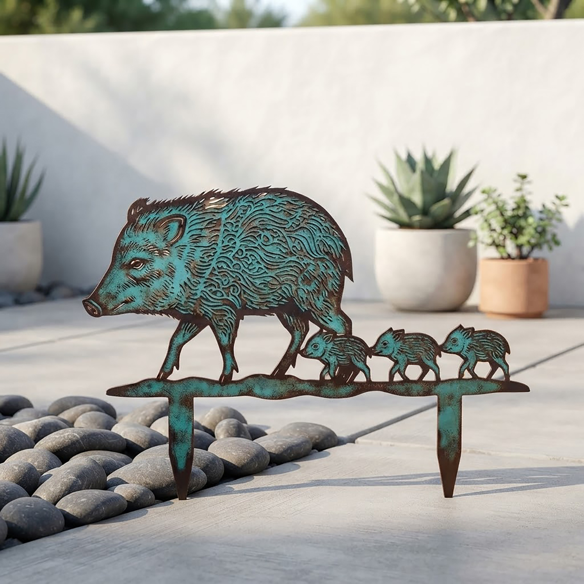Javelina Family Metal Garden Stake - product view 2