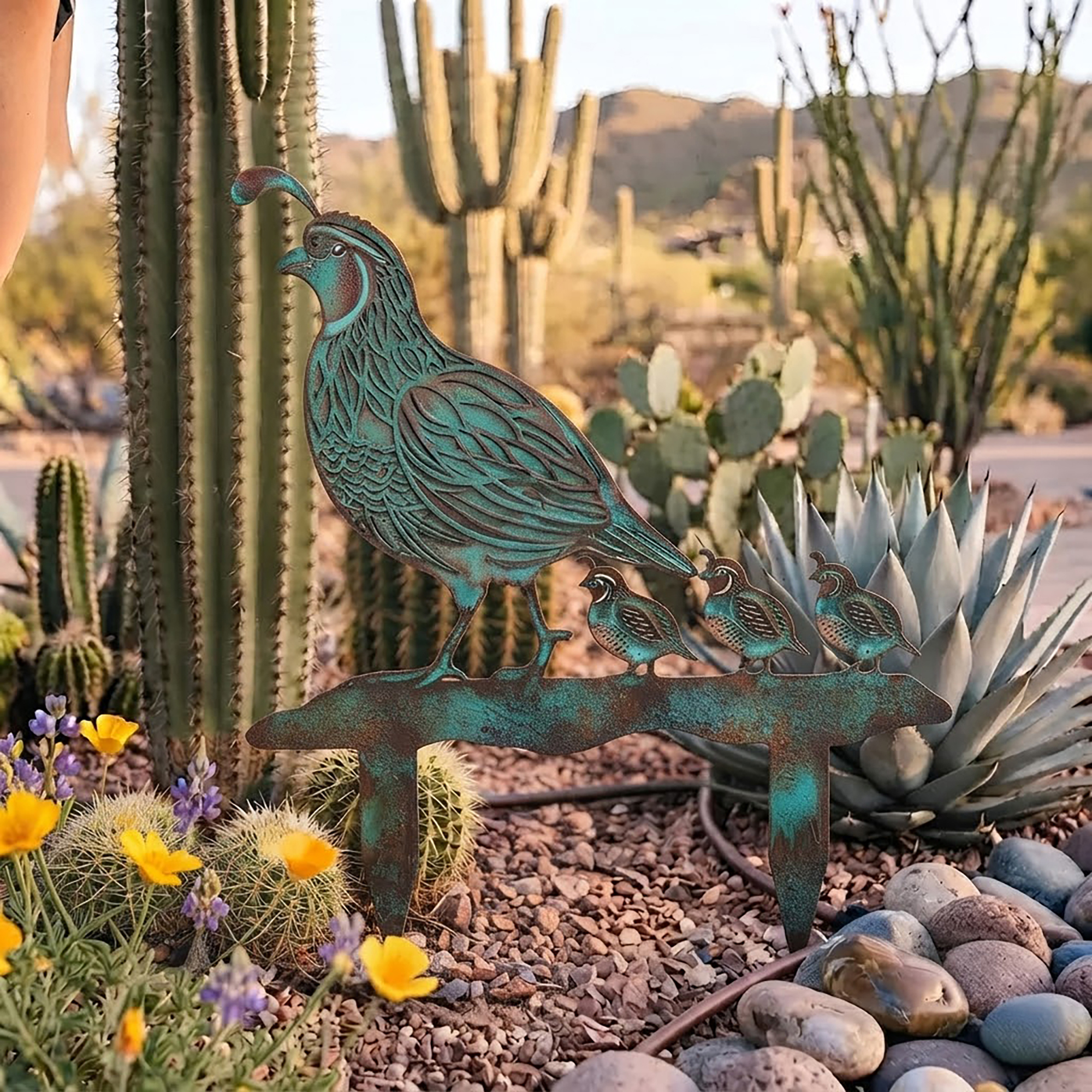 Gambel's Quail Family Metal Garden Stake - product view 2