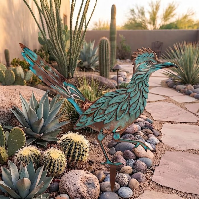 Turquoise Roadrunner Metal Garden Stake