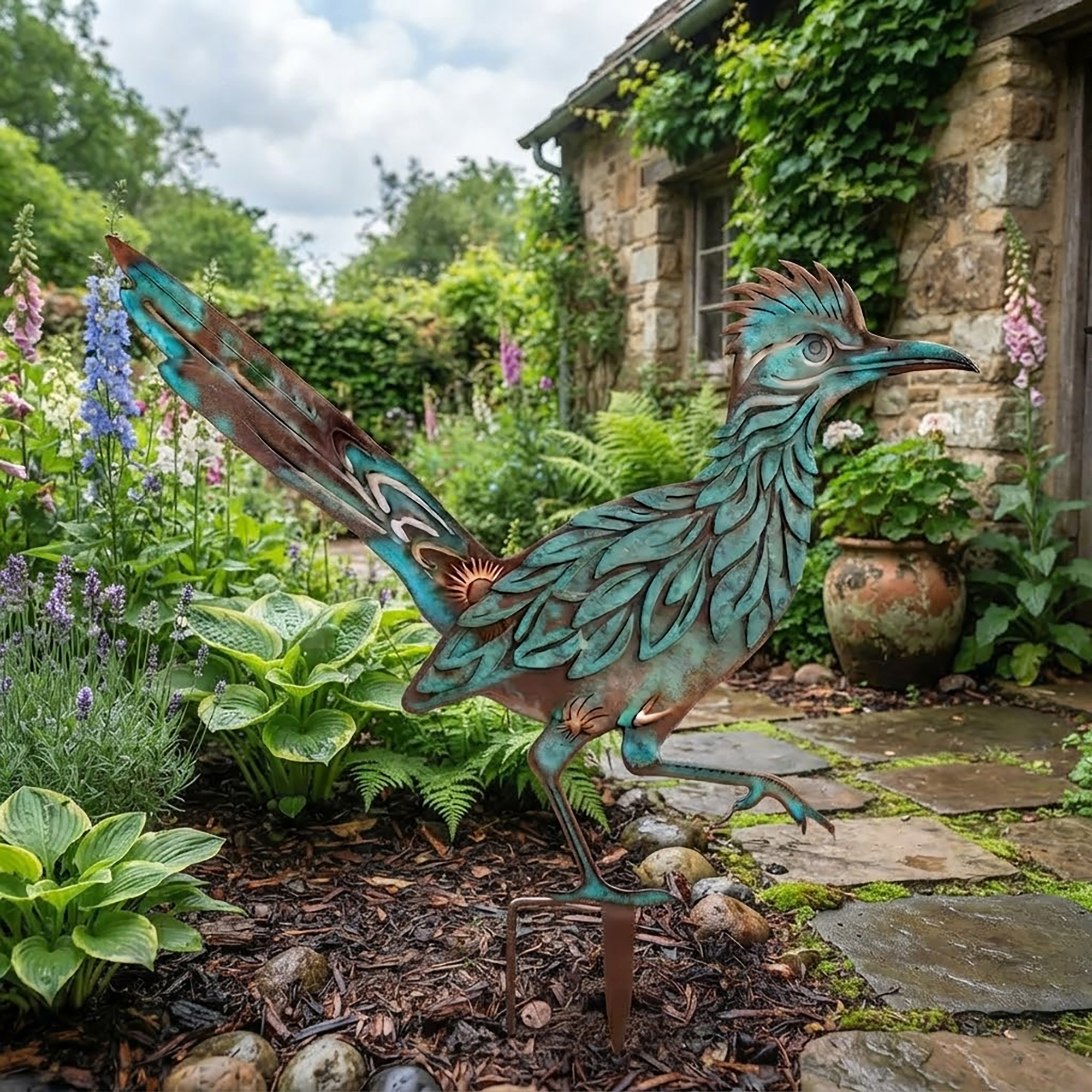 Turquoise Roadrunner Metal Garden Stake - product view 2