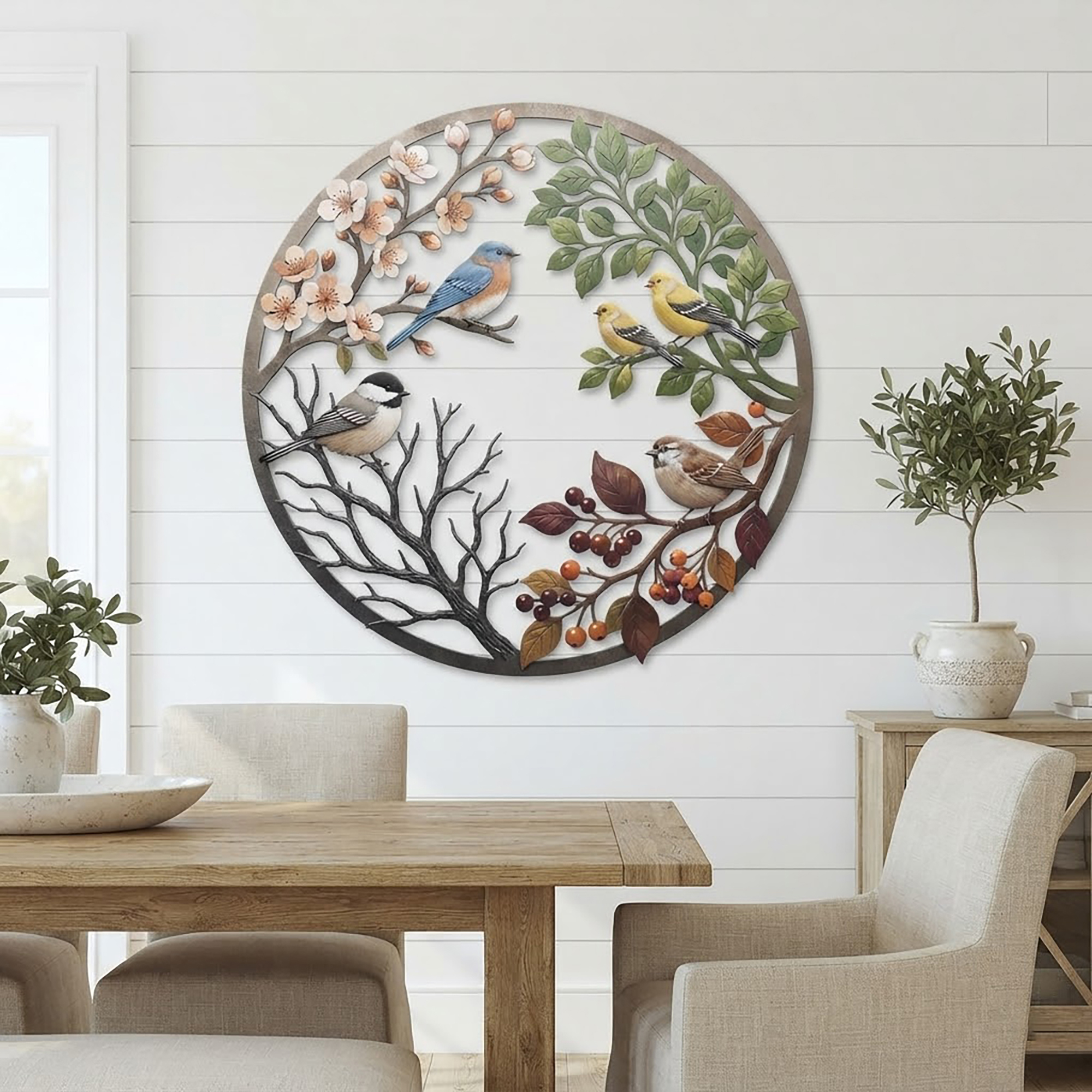Four Seasons Bird Metal Wall Art