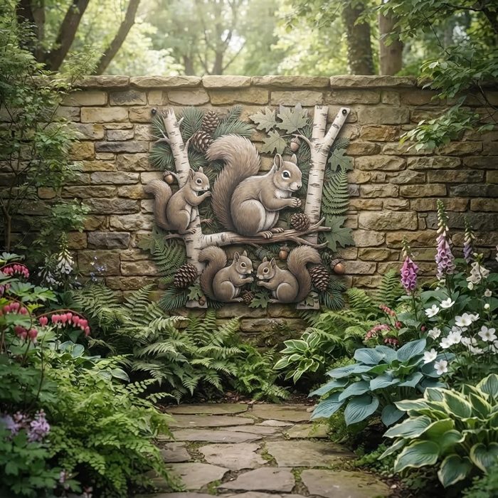 Squirrel Family Metal Wall Art