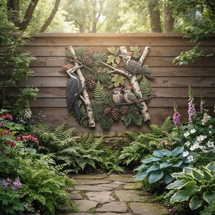 Pileated Woodpecker Family Metal Wall Art