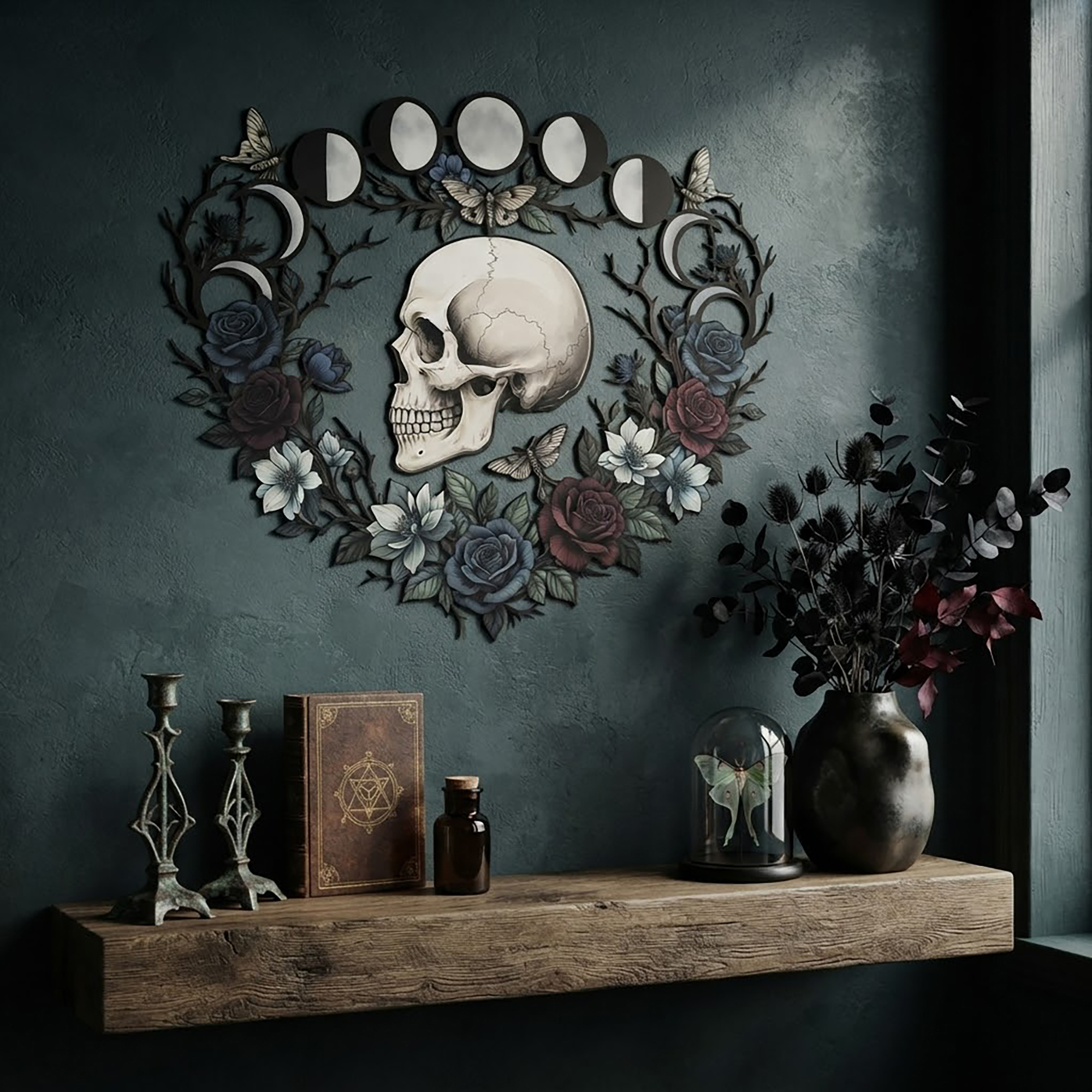 Floral Skull Metal Wall Art - product view 2