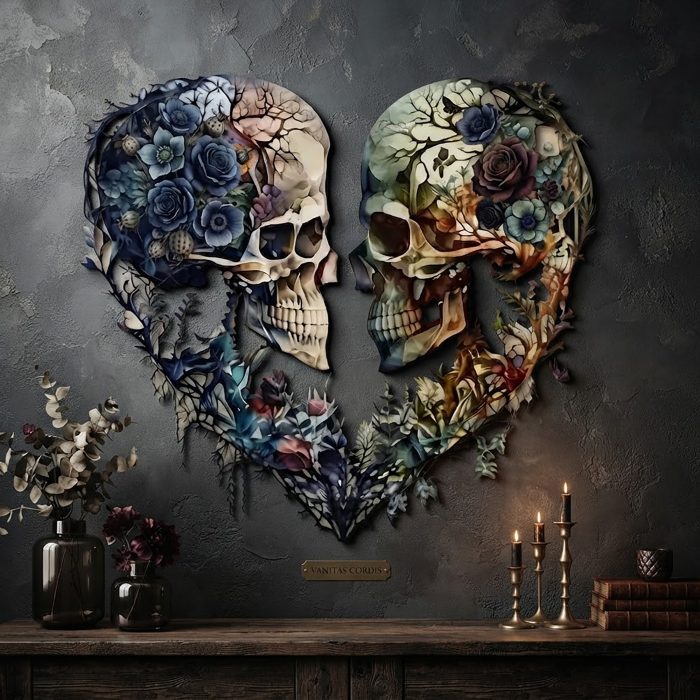 Floral Skull Couple Metal Wall Art