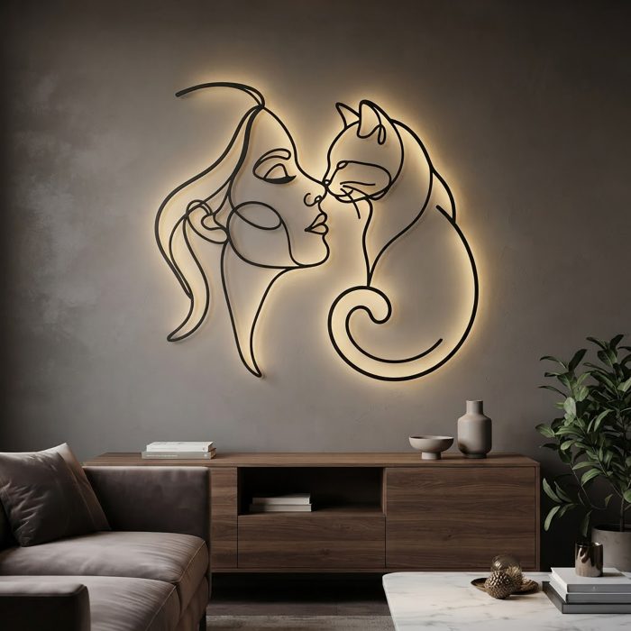 Cat Mom LED Metal Wall Art