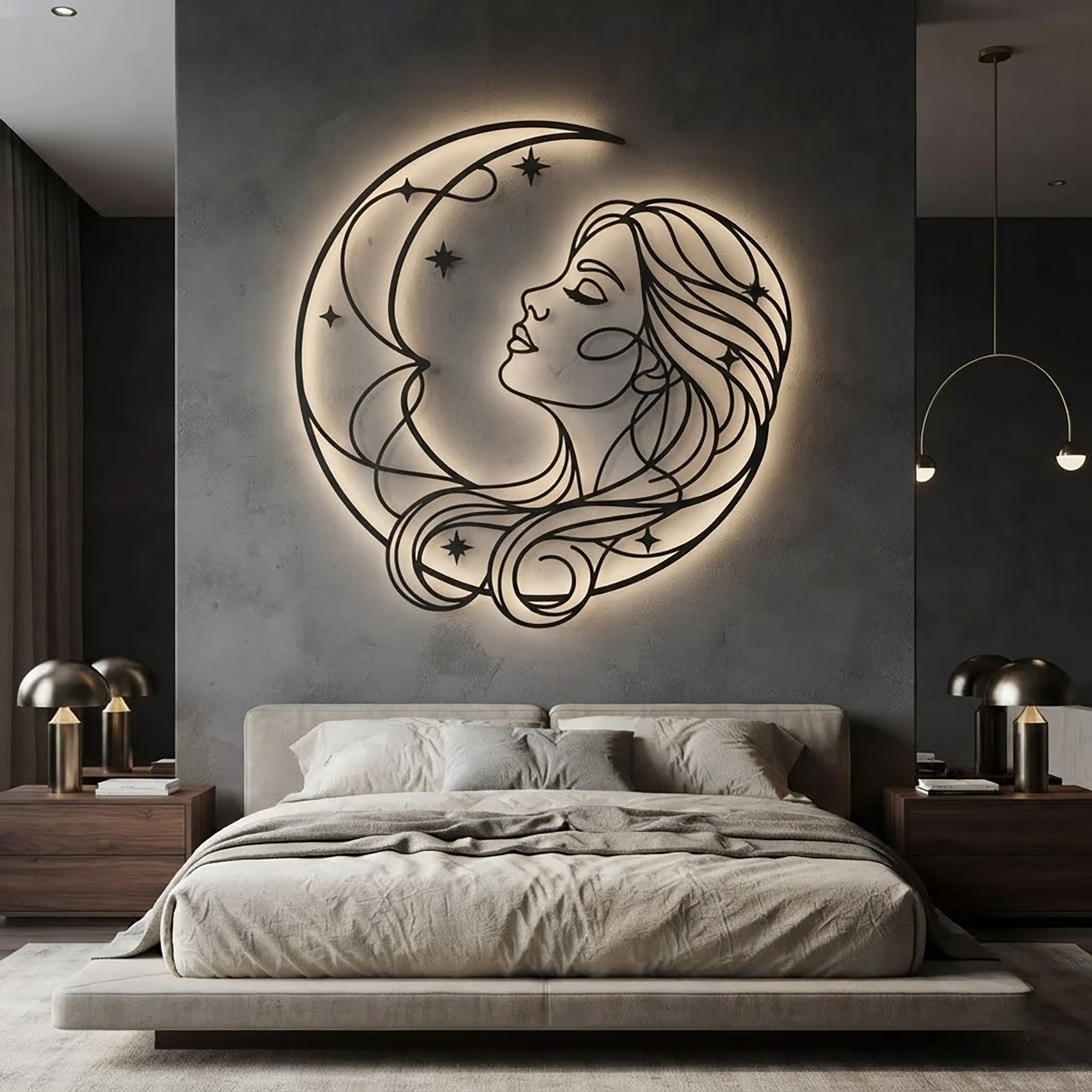 Moon Goddess LED Metal Wall Art