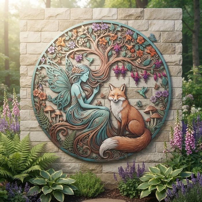 Fairy and Fox Metal Wall Art