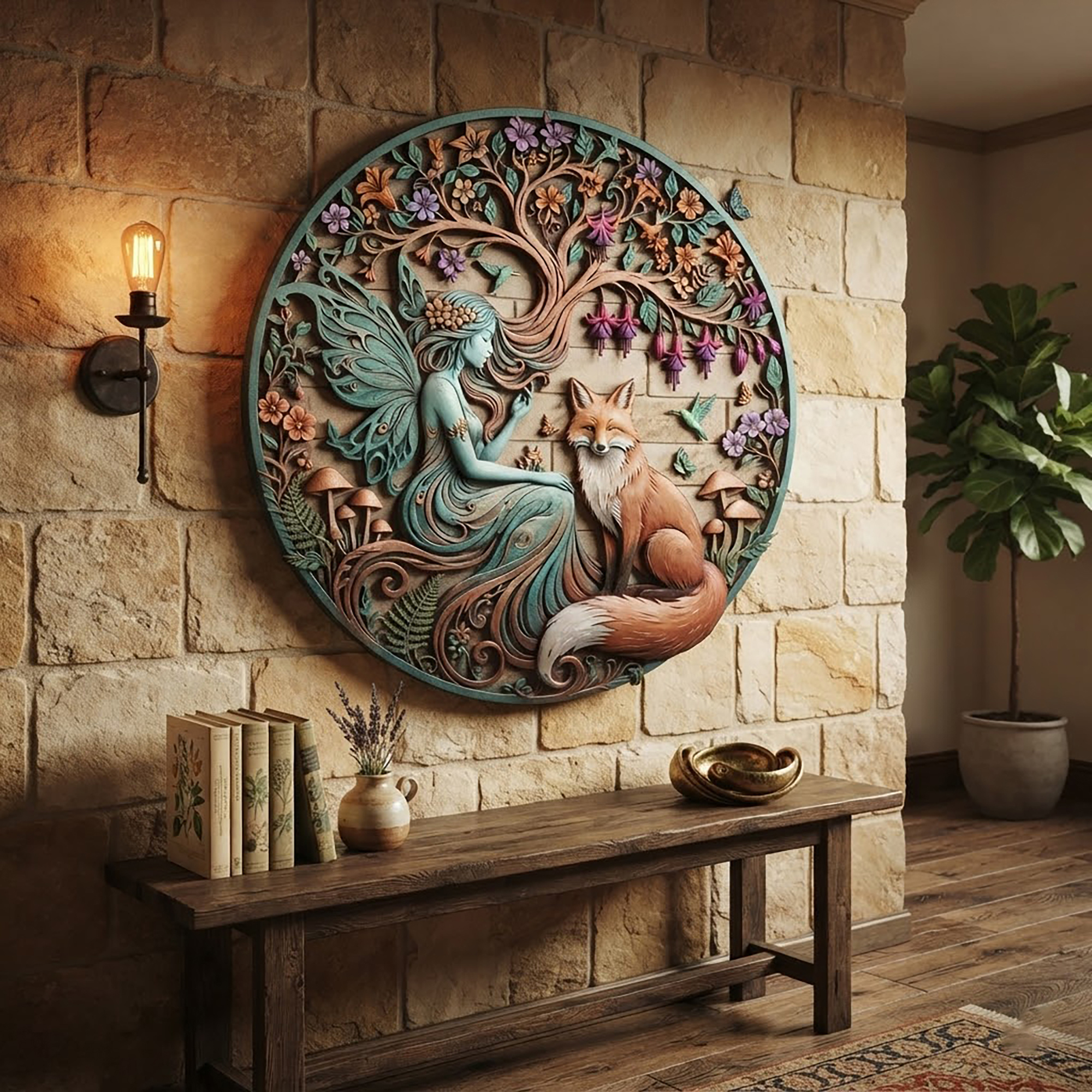 Fairy and Fox Metal Wall Art - product view 2