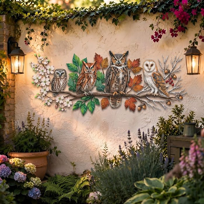 Four Seasons Owl Metal Wall Art